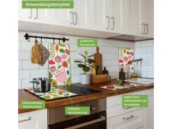 Banjado Herdabdeckplatte Glas 2 Teilig Je 30x52CM Schneidebrett Herdabdeckung Mit Motiv Blumen Naiv