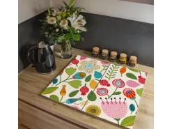 Banjado Herdabdeckplatte Glas 2 Teilig Je 30x52CM Schneidebrett Herdabdeckung Mit Motiv Blumen Naiv