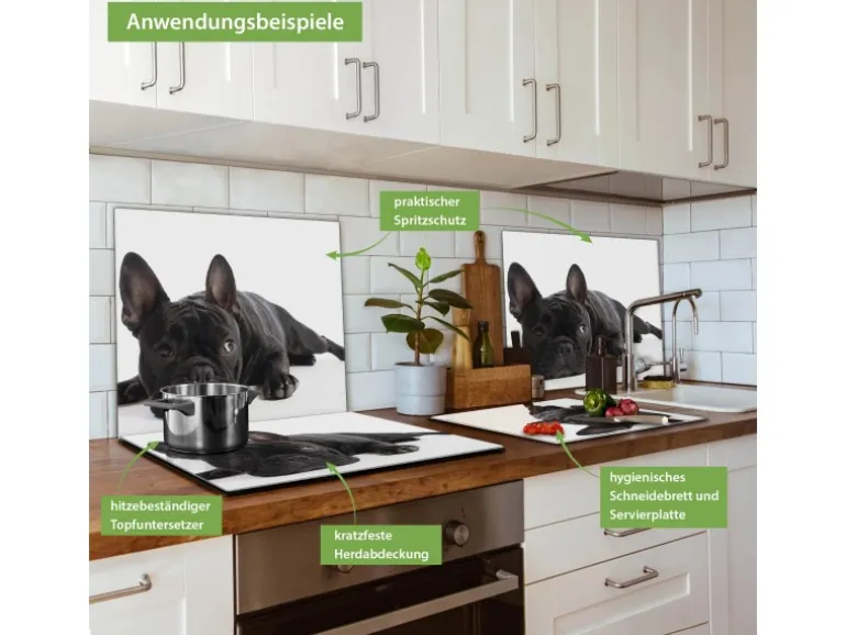Banjado Herdabdeckplatte Glas 1 Teilig 60x52CM Schneidebrett Herdabdeckung Mit Motiv Bulldogge