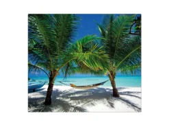 Banjado Herdabdeckplatte Glas 1 Teilig 60x52CM Schneidebrett Herdabdeckung Mit Motiv Strand