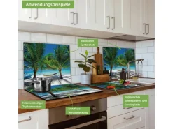 Banjado Herdabdeckplatte Glas 1 Teilig 60x52CM Schneidebrett Herdabdeckung Mit Motiv Strand