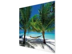 Banjado Herdabdeckplatte Glas 1 Teilig 60x52CM Schneidebrett Herdabdeckung Mit Motiv Strand