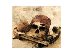 Banjado Herdabdeckplatte Glas 1 Teilig 60x52CM Schneidebrett Herdabdeckung Mit Motiv Pirat