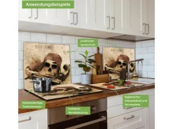 Banjado Herdabdeckplatte Glas 1 Teilig 60x52CM Schneidebrett Herdabdeckung Mit Motiv Pirat