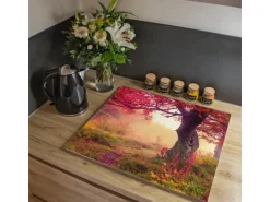Banjado Herdabdeckplatte Glas 1 Teilig 60x52CM Schneidebrett Herdabdeckung Mit Motiv Lichtung Im Herbst