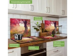 Banjado Herdabdeckplatte Glas 1 Teilig 60x52CM Schneidebrett Herdabdeckung Mit Motiv Lichtung Im Herbst