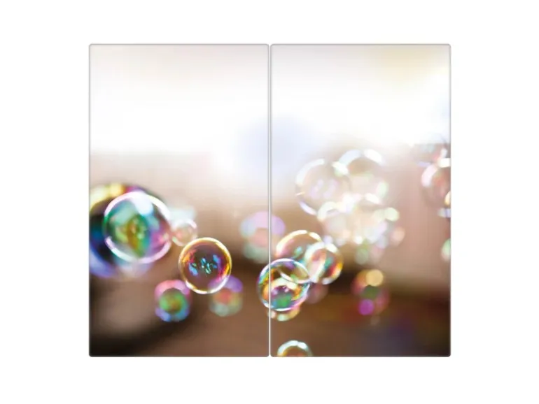 Banjado Herdabdeckplatte Glas 2 Teilig Je 30x52CM Schneidebrett Herdabdeckung Mit Motiv Seifenblasen