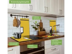 Banjado Herdabdeckplatte Glas 2 Teilig Je 30x52CM Schneidebrett Herdabdeckung Mit Motiv Briefkasten Gelb