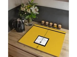 Banjado Herdabdeckplatte Glas 2 Teilig Je 30x52CM Schneidebrett Herdabdeckung Mit Motiv Briefkasten Gelb