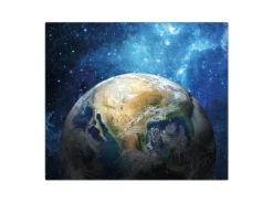 Banjado Herdabdeckplatte Glas 1 Teilig 60x52CM Schneidebrett Herdabdeckung Mit Motiv Erdkugel