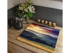Banjado Herdabdeckplatte Glas 1 Teilig 60x52CM Schneidebrett Herdabdeckung Mit Motiv Karpaten Sonnenuntergang