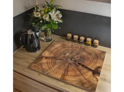 Banjado Herdabdeckplatte Glas 1 Teilig 60x52CM Schneidebrett Herdabdeckung Mit Motiv Jahresringe