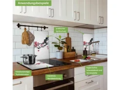 Banjado Herdabdeckplatte Glas 2 Teilig Je 30x52CM Schneidebrett Herdabdeckung Mit Motiv Japanische Blüten 2