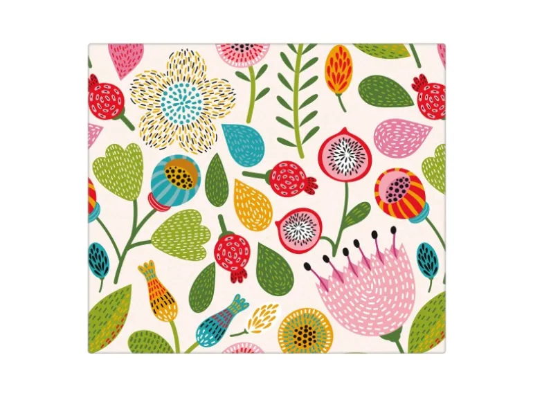 Banjado Herdabdeckplatte Glas 1 Teilig 60x52CM Schneidebrett Herdabdeckung Mit Motiv Blumen Naiv