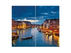 Banjado Herdabdeckplatte Glas 2 Teilig Je 30x52CM Schneidebrett Herdabdeckung Mit Motiv Canale Grande Bei Nacht