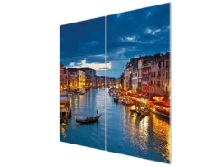 Banjado Herdabdeckplatte Glas 2 Teilig Je 30x52CM Schneidebrett Herdabdeckung Mit Motiv Canale Grande Bei Nacht