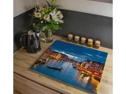 Banjado Herdabdeckplatte Glas 2 Teilig Je 30x52CM Schneidebrett Herdabdeckung Mit Motiv Canale Grande Bei Nacht