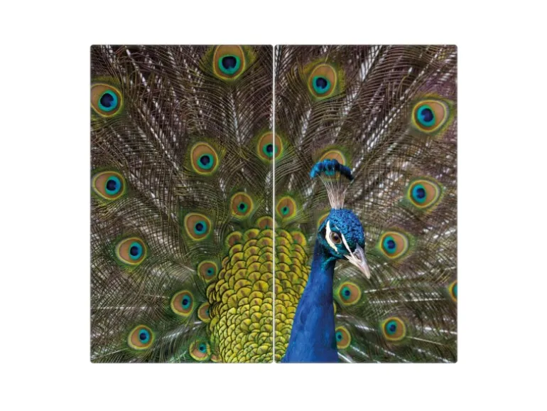 Banjado Herdabdeckplatte Glas 2 Teilig Je 30x52CM Schneidebrett Herdabdeckung Mit Motiv Pfau