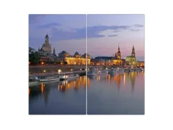 Banjado Herdabdeckplatte Glas 2 Teilig Je 30x52CM Schneidebrett Herdabdeckung Mit Motiv Dresden