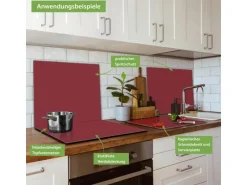 Banjado Herdabdeckplatte Glas 1 Teilig 60x52CM Schneidebrett Herdabdeckung Mit Motiv Burgund