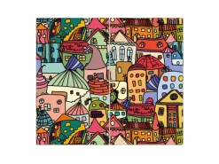 Banjado Herdabdeckplatte Glas 2 Teilig Je 30x52CM Schneidebrett Herdabdeckung Mit Motiv Funky Town