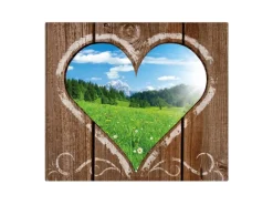 Banjado Herdabdeckplatte Glas 1 Teilig 60x52CM Schneidebrett Herdabdeckung Mit Motiv Ausblick Mit Herz