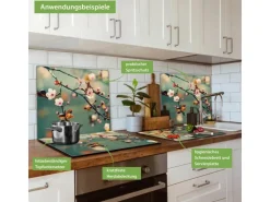 Banjado Herdabdeckplatte Glas 1 Teilig 60x52CM Schneidebrett Herdabdeckung Mit Motiv Japankirsche