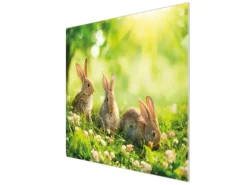 Banjado Herdabdeckplatte Glas 1 Teilig 60x52CM Schneidebrett Herdabdeckung Mit Motiv Drei Hasen