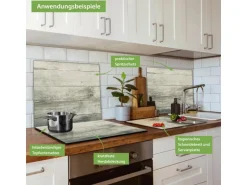 Banjado Herdabdeckplatte Glas 1 Teilig 60x52CM Schneidebrett Herdabdeckung Mit Motiv Graue Planken