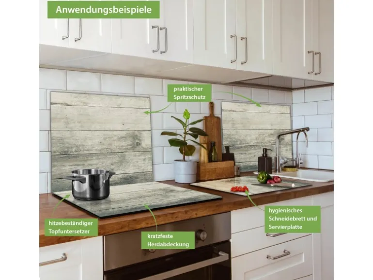 Banjado Herdabdeckplatte Glas 1 Teilig 60x52CM Schneidebrett Herdabdeckung Mit Motiv Graue Planken