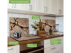 Banjado Herdabdeckplatte Glas 1 Teilig 60x52CM Schneidebrett Herdabdeckung Mit Motiv Zeichen Der Zeit