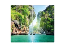 Banjado Herdabdeckplatte Glas 2 Teilig Je 30x52CM Schneidebrett Herdabdeckung Mit Motiv Versteckte Bucht