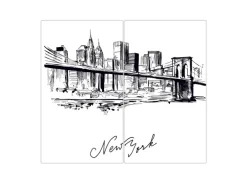 Banjado Herdabdeckplatte Glas 2 Teilig Je 30x52CM Schneidebrett Herdabdeckung Mit Motiv New York Skizze