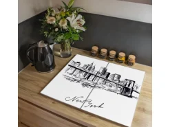 Banjado Herdabdeckplatte Glas 2 Teilig Je 30x52CM Schneidebrett Herdabdeckung Mit Motiv New York Skizze