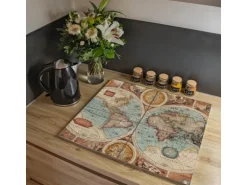 Banjado Herdabdeckplatte Glas 2 Teilig Je 30x52CM Schneidebrett Herdabdeckung Mit Motiv Historische Weltkarte