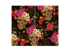 Banjado Herdabdeckplatte Glas 2 Teilig Je 30x52CM Schneidebrett Herdabdeckung Mit Motiv Los Dias De Muertos