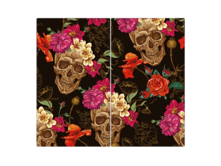 Banjado Herdabdeckplatte Glas 2 Teilig Je 30x52CM Schneidebrett Herdabdeckung Mit Motiv Los Dias De Muertos