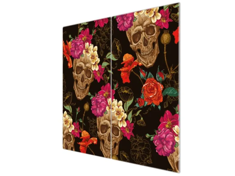 Banjado Herdabdeckplatte Glas 2 Teilig Je 30x52CM Schneidebrett Herdabdeckung Mit Motiv Los Dias De Muertos