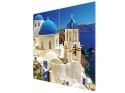 Banjado Herdabdeckplatte Glas 2 Teilig Je 30x52CM Schneidebrett Herdabdeckung Mit Motiv Griechenland