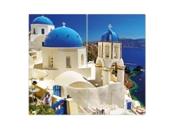 Banjado Herdabdeckplatte Glas 2 Teilig Je 30x52CM Schneidebrett Herdabdeckung Mit Motiv Griechenland