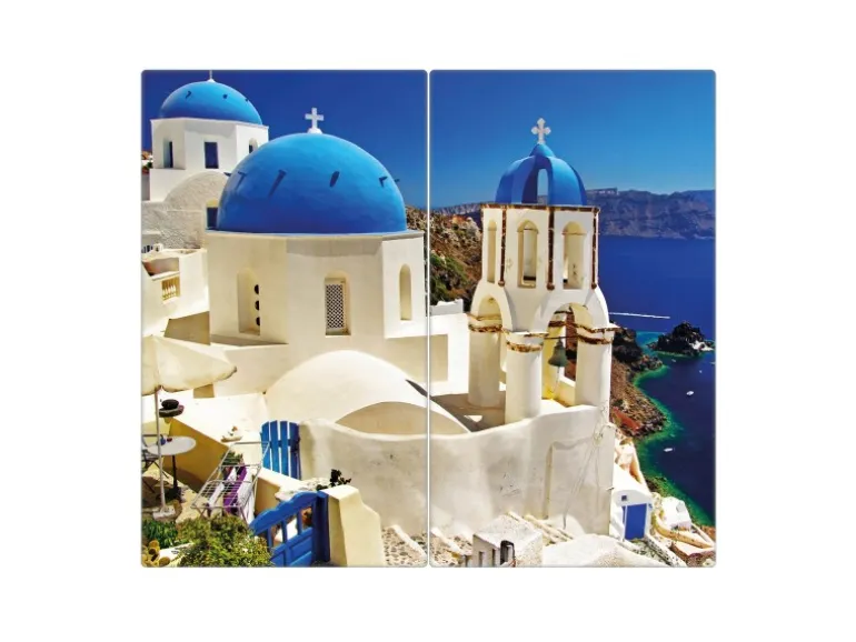 Banjado Herdabdeckplatte Glas 2 Teilig Je 30x52CM Schneidebrett Herdabdeckung Mit Motiv Griechenland