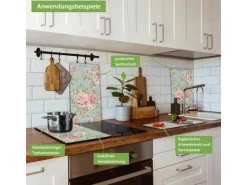 Banjado Herdabdeckplatte Glas 2 Teilig Je 30x52CM Schneidebrett Herdabdeckung Mit Motiv Altrosa Blume