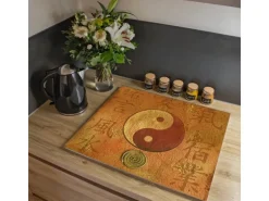Banjado Herdabdeckplatte Glas 1 Teilig 60x52CM Schneidebrett Herdabdeckung Mit Motiv Yin Yang
