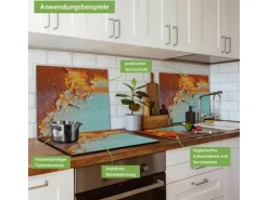 Banjado Herdabdeckplatte Glas 1 Teilig 60x52CM Schneidebrett Herdabdeckung Mit Motiv Rost Und Blau
