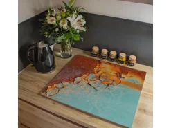 Banjado Herdabdeckplatte Glas 1 Teilig 60x52CM Schneidebrett Herdabdeckung Mit Motiv Rost Und Blau