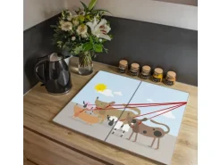 Banjado Herdabdeckplatte Glas 2 Teilig Je 30x52CM Schneidebrett Herdabdeckung Mit Motiv Gassi Gehen