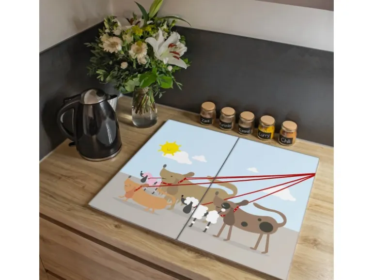 Banjado Herdabdeckplatte Glas 2 Teilig Je 30x52CM Schneidebrett Herdabdeckung Mit Motiv Gassi Gehen
