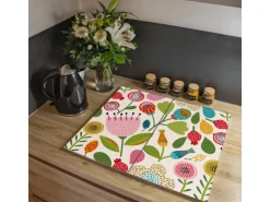 Banjado Herdabdeckplatte Glas 2 Teilig Je 30x52CM Schneidebrett Herdabdeckung Mit Motiv Rosa Kelch Hell