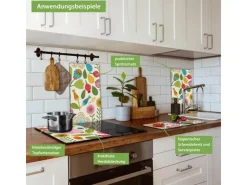 Banjado Herdabdeckplatte Glas 2 Teilig Je 30x52CM Schneidebrett Herdabdeckung Mit Motiv Rosa Kelch Hell