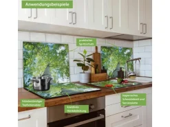 Banjado Herdabdeckplatte Glas 1 Teilig 60x52CM Schneidebrett Herdabdeckung Mit Motiv Zwischen Bäumen 5